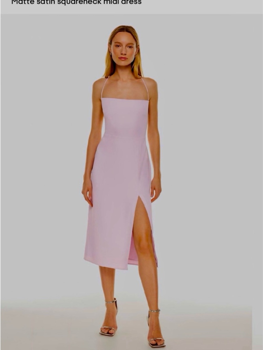 Babaton Matte Satin Squareneck Midi Dress in Light Pink